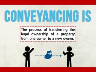 CONVEYANCING IS
The process of transferring the
legal ownership of a property
from one owner to a new owner.
 