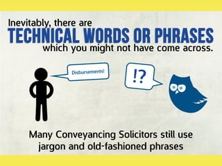 Inevitably, there are
technical words or phraseswhich you might not have come across.
Many Conveyancing Solicitors still use
jargon and old-fashioned phrases
 
