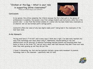 “ Chicken or the Egg – What is your role in supporting online classrooms?” Parents are Partners blog by Lorna Constantini 