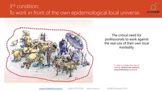 3rd condition:
To work in front of the own epidemiological local universe.
angelruiztellez@cymap.es +0034 637532359 www.cymap.es WONCA Istanbul 2015
in order to change their way of
thinking. Without that reference
every professional would think
The critical need for
professionals to work against
the real size of their own local
morbidity.
 