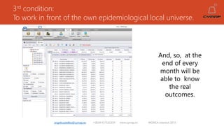 3rd condition:
To work in front of the own epidemiological local universe.
angelruiztellez@cymap.es +0034 637532359 www.cymap.es WONCA Istanbul 2015
And, so, at the
end of every
month will be
able to know
the real
outcomes.
 