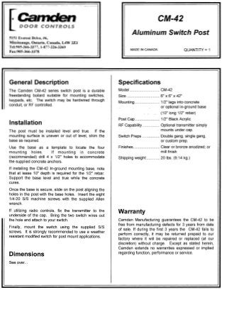 Camden CM-42-BSU-MIL Instruction Manual