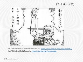 Ⓒ Classmethod, Inc. 11
(※イメージ図)
※Release Notes : Amazon Web Services https://aws.amazon.com/releasenotes/
※AWSUpdate(@AWSUpdate) https://twitter.com/awsupdate
 