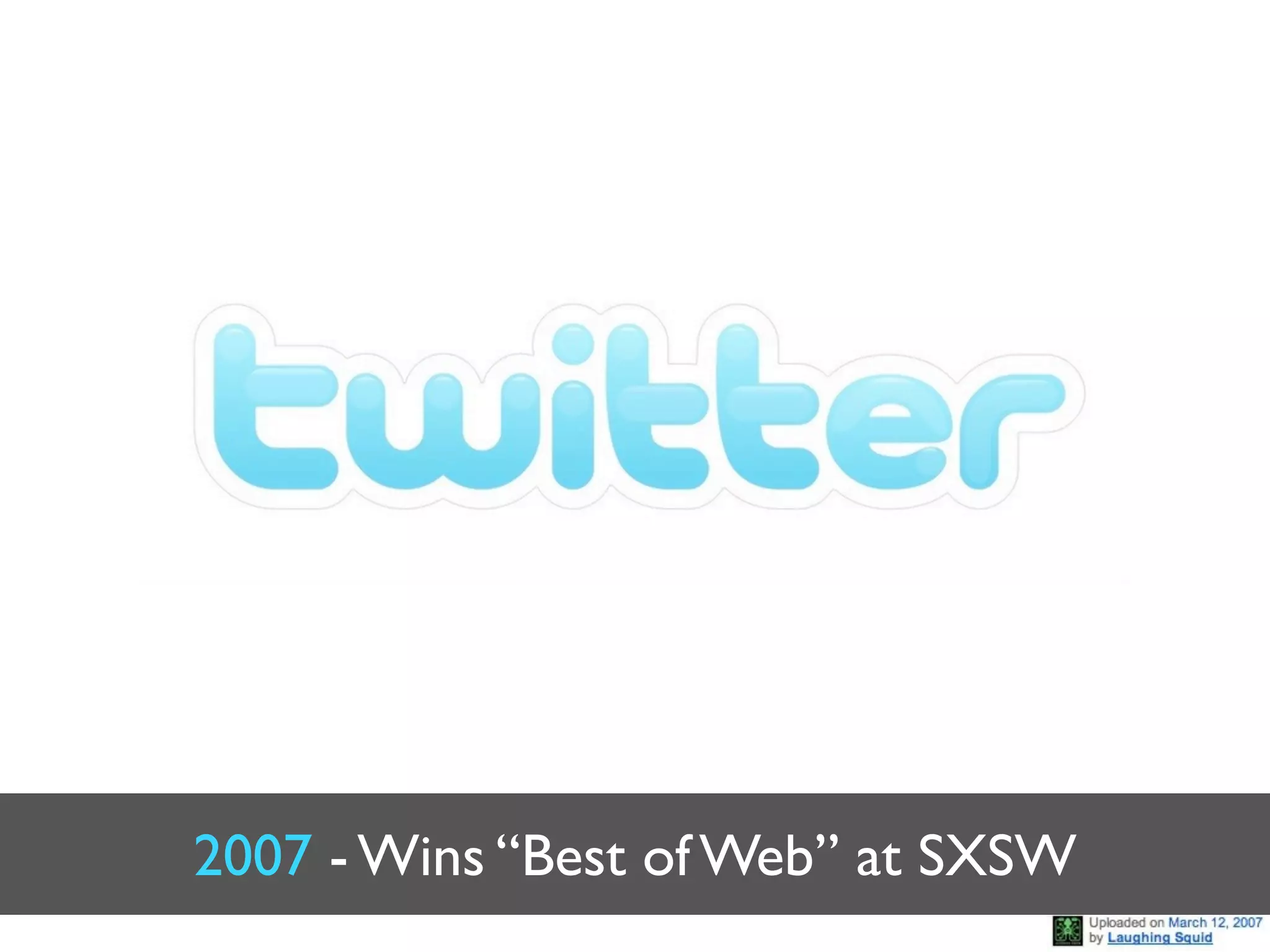 2007 - Wins “Best of Web” at SXSW
 