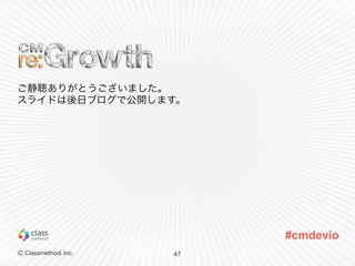 Ⓒ Classmethod, Inc.
#cmdevio
ご静聴ありがとうございました。
スライドは後日ブログで公開します。
47
 