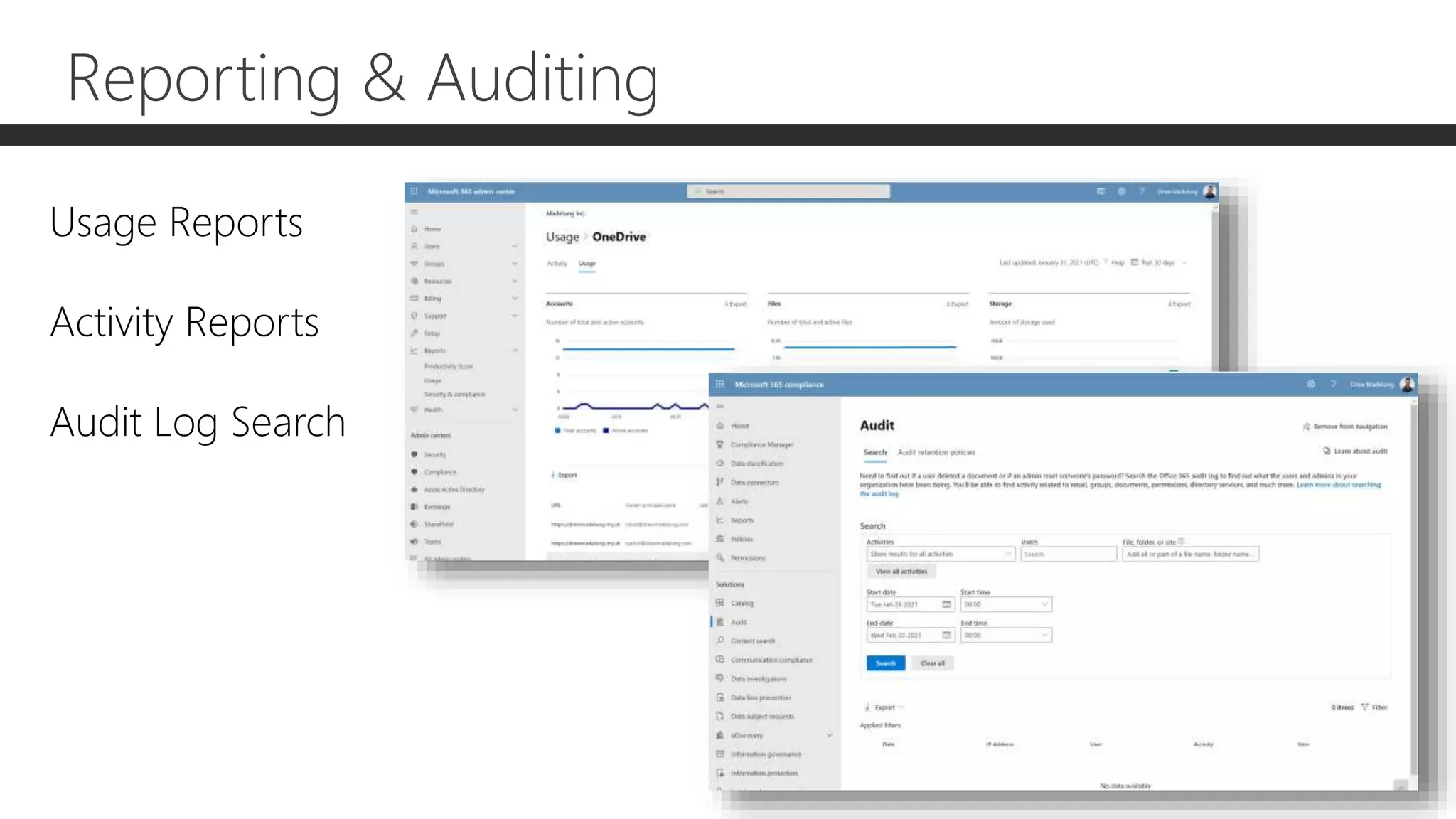 Reporting & Auditing
Usage Reports
Activity Reports
Audit Log Search
 