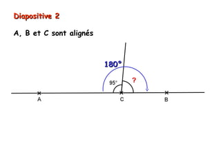 Diapositive 2

A, B et C sont alignés



                         180°
 