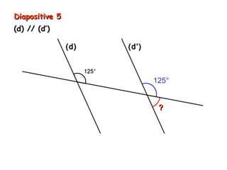 Diapositive 5
(d) // (d’)

                (d)   (d’)



                             125°


                              ?
 