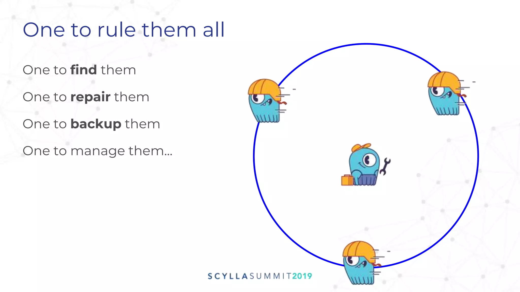 One to rule them all
One to find them
One to repair them
One to backup them
One to manage them...
 
