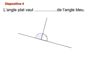 Diapositive 4Diapositive 4
L’angle plat vaut ……………..de l’angle bleu.
 