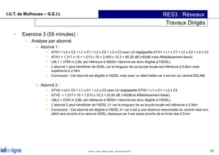 I.U.T. de Mulhouse – G.E.I.I. RES3 : Réseaux
Travaux Dirigés
• Exercice 3 (55 minutes) :
– Analyse par abonné
Abonné 1 :
A...