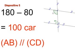 180 – 80
= 100 car
(AB) // (CD)
Diapositive 5Diapositive 5
?