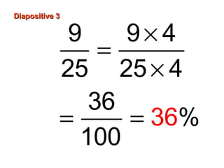 Diapositive 3Diapositive 3
×
=
×
= =
9 9 4
25 25 4
36
100
36%
 