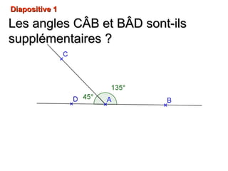 Diapositive 1Diapositive 1
Les angles CLes angles CÂB etÂB et BBÂDÂD sont-ilssont-ils
supplémentairessupplémentaires ??
 