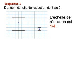 Diapositive 1Diapositive 1
L’échelle de
réduction est
1/4.
Donner l’échelle de réduction du 1 au 2.
 