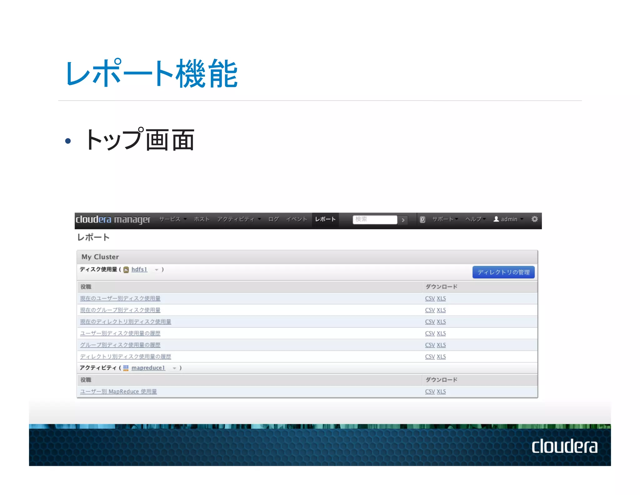 レポート機能
•  トップ画面
 