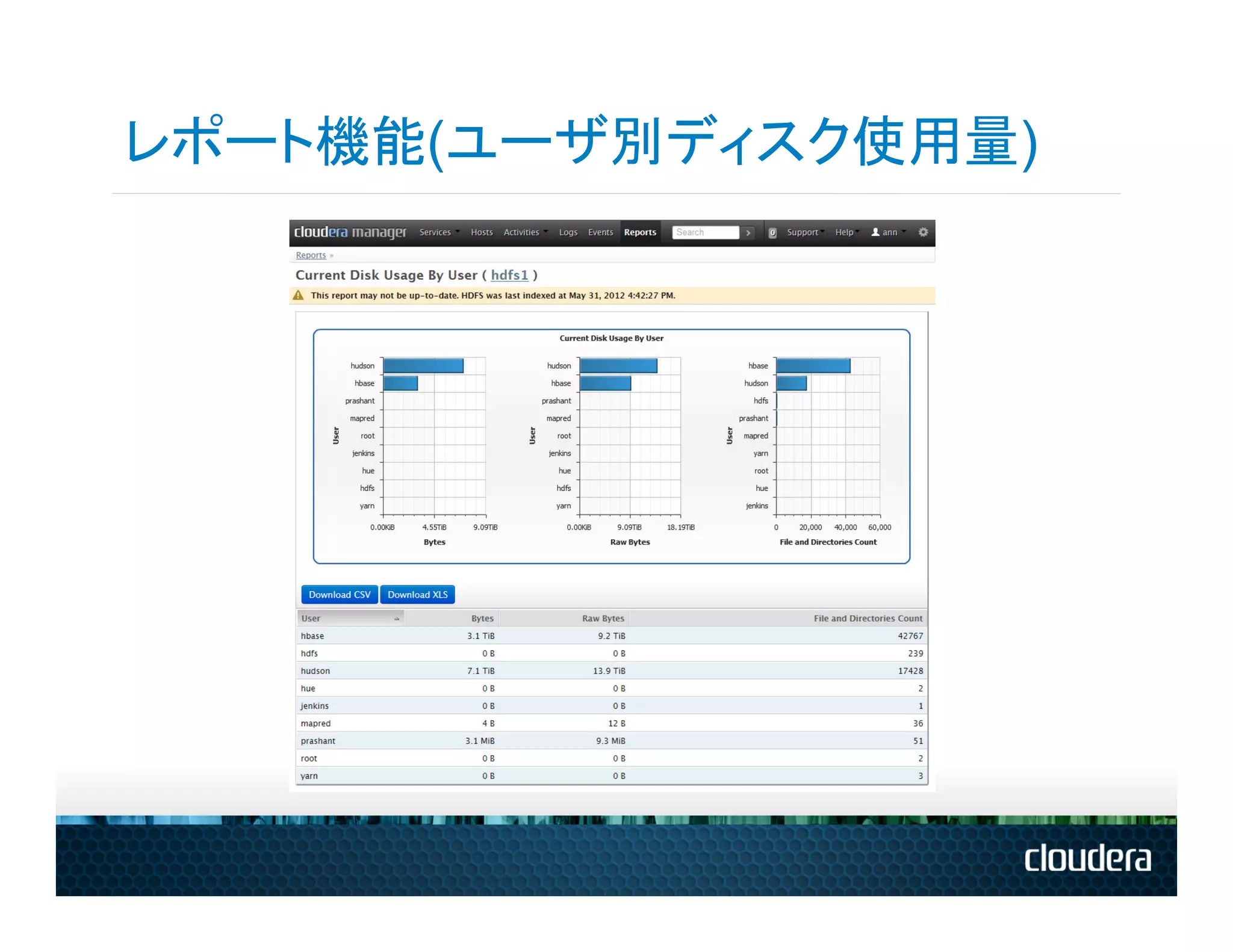 レポート機能(ユーザ別ディスク使用量)
 