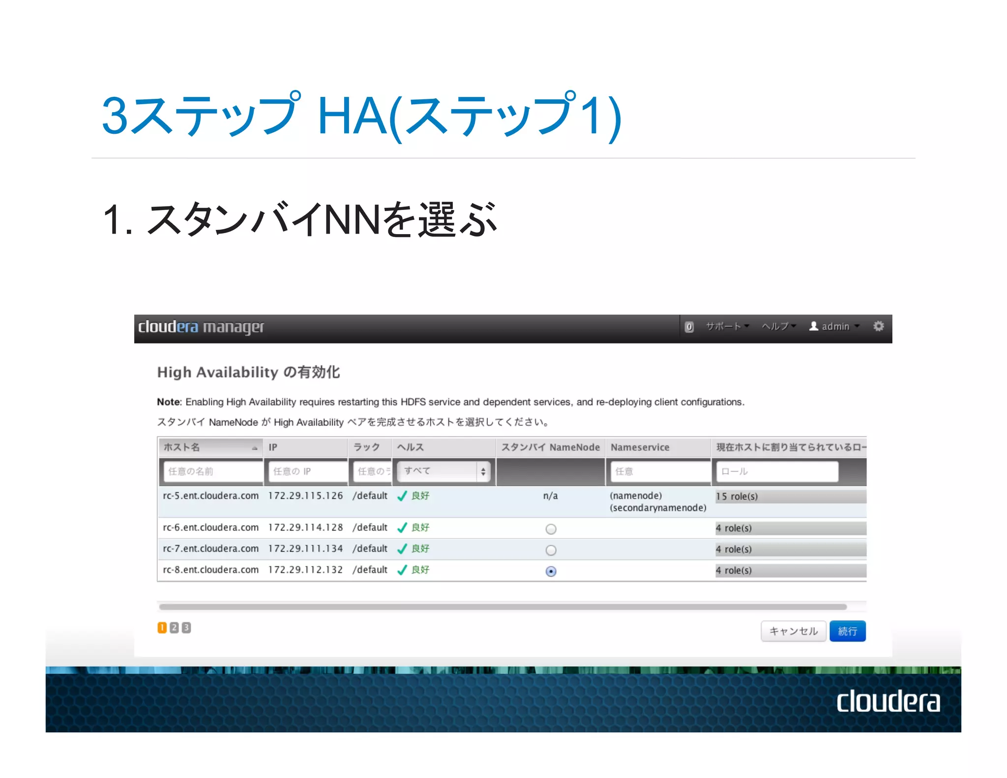 3ステップ HA(ステップ1)
1. スタンバイNNを選ぶ
 