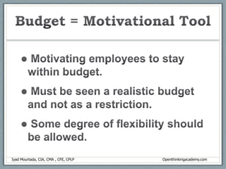 Defining the goals in quantitative terms. Iyad Mourtada, CIA, CMA , CFE, CPLP             						             Openthinkingacademy.com