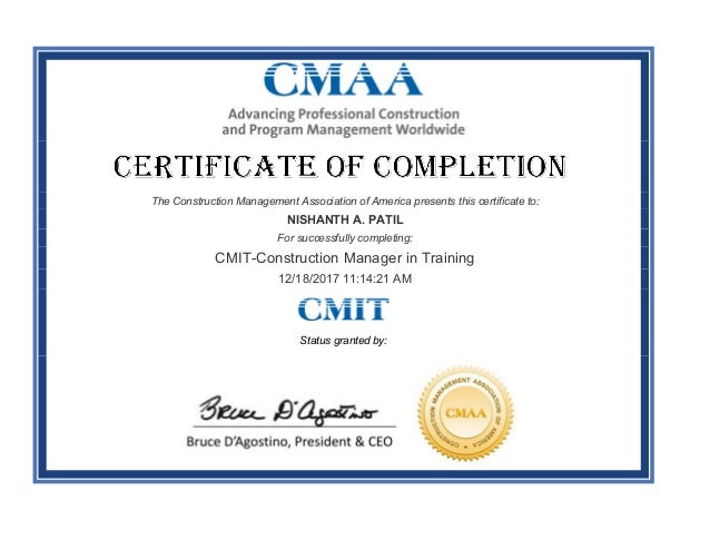certificate of completion construction manager in training certificate in training
