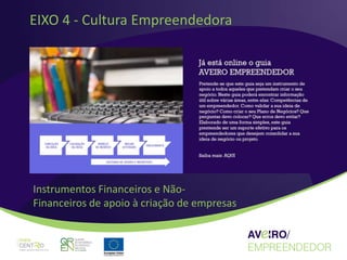 EIXO 4 - Cultura Empreendedora




Instrumentos Financeiros e Não-
Financeiros de apoio à criação de empresas
 