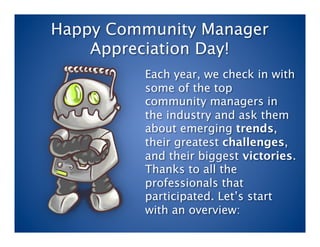 Happy Community Manager
    Appreciation Day!
         Each year, we check in with
         some of the top
         commu...