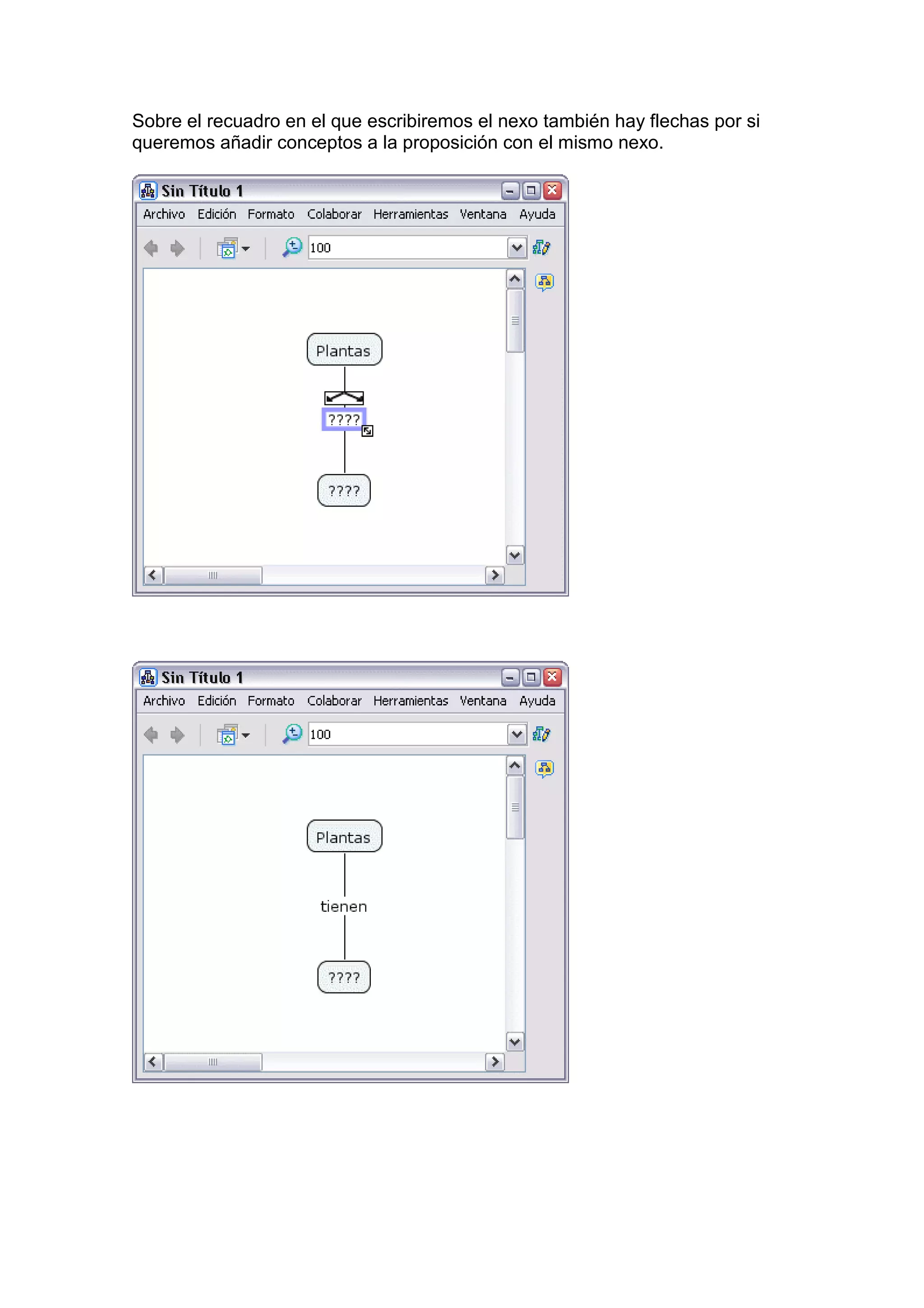 Sobre el recuadro en el que escribiremos el nexo también hay flechas por si
queremos añadir conceptos a la proposición con el mismo nexo.
 