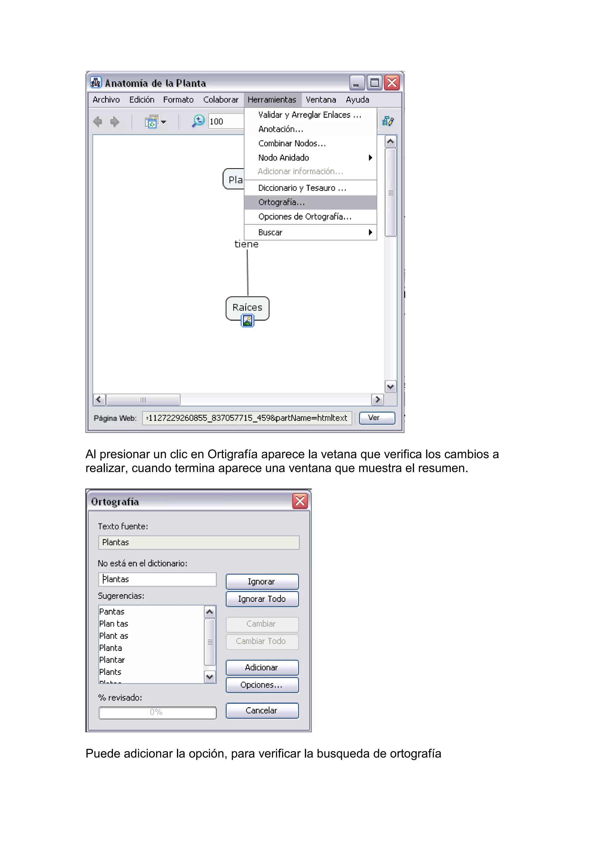 Al presionar un clic en Ortigrafía aparece la vetana que verifica los cambios a
realizar, cuando termina aparece una ventana que muestra el resumen.




Puede adicionar la opción, para verificar la busqueda de ortografía
 