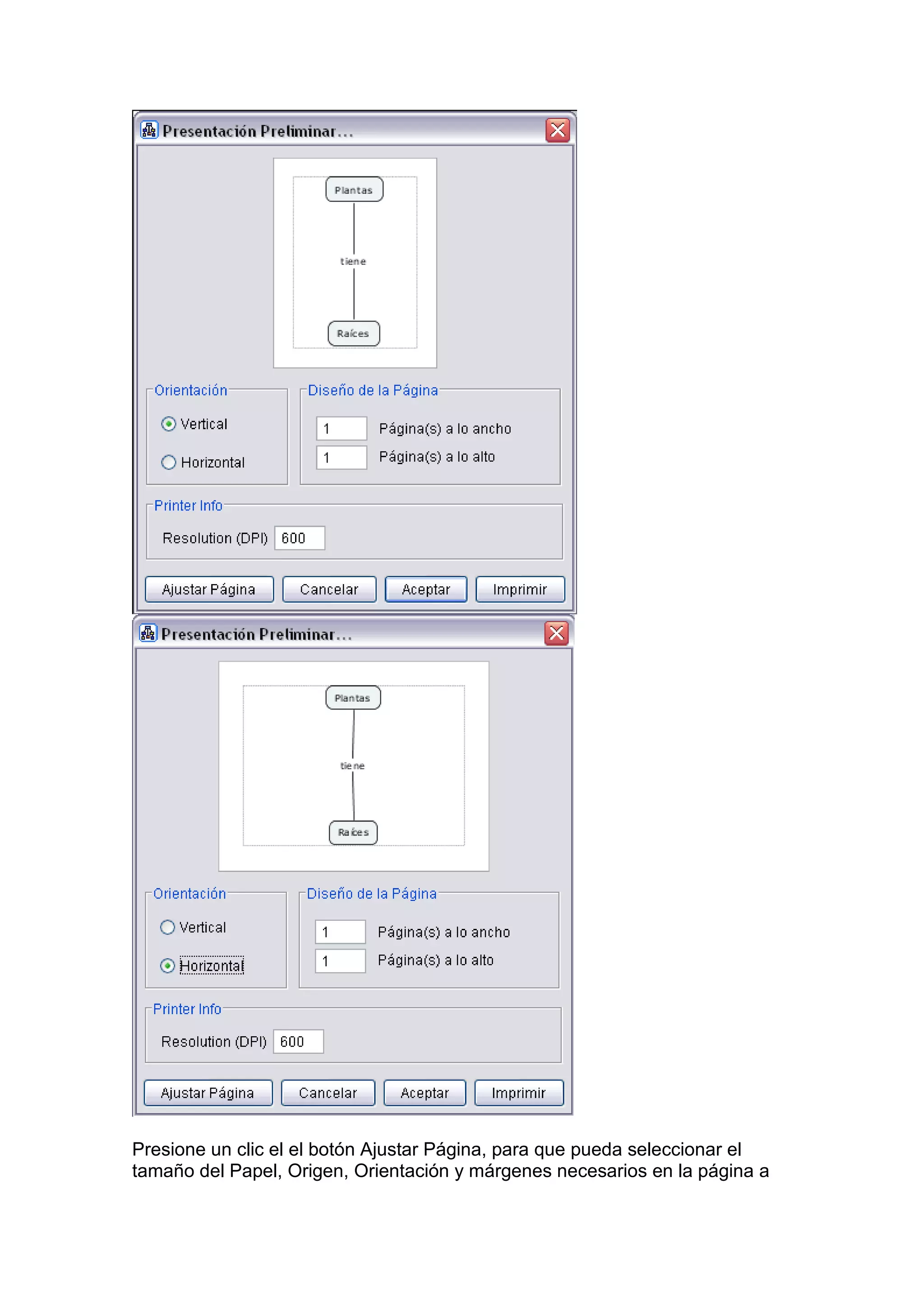 Presione un clic el el botón Ajustar Página, para que pueda seleccionar el
tamaño del Papel, Origen, Orientación y márgenes necesarios en la página a
 