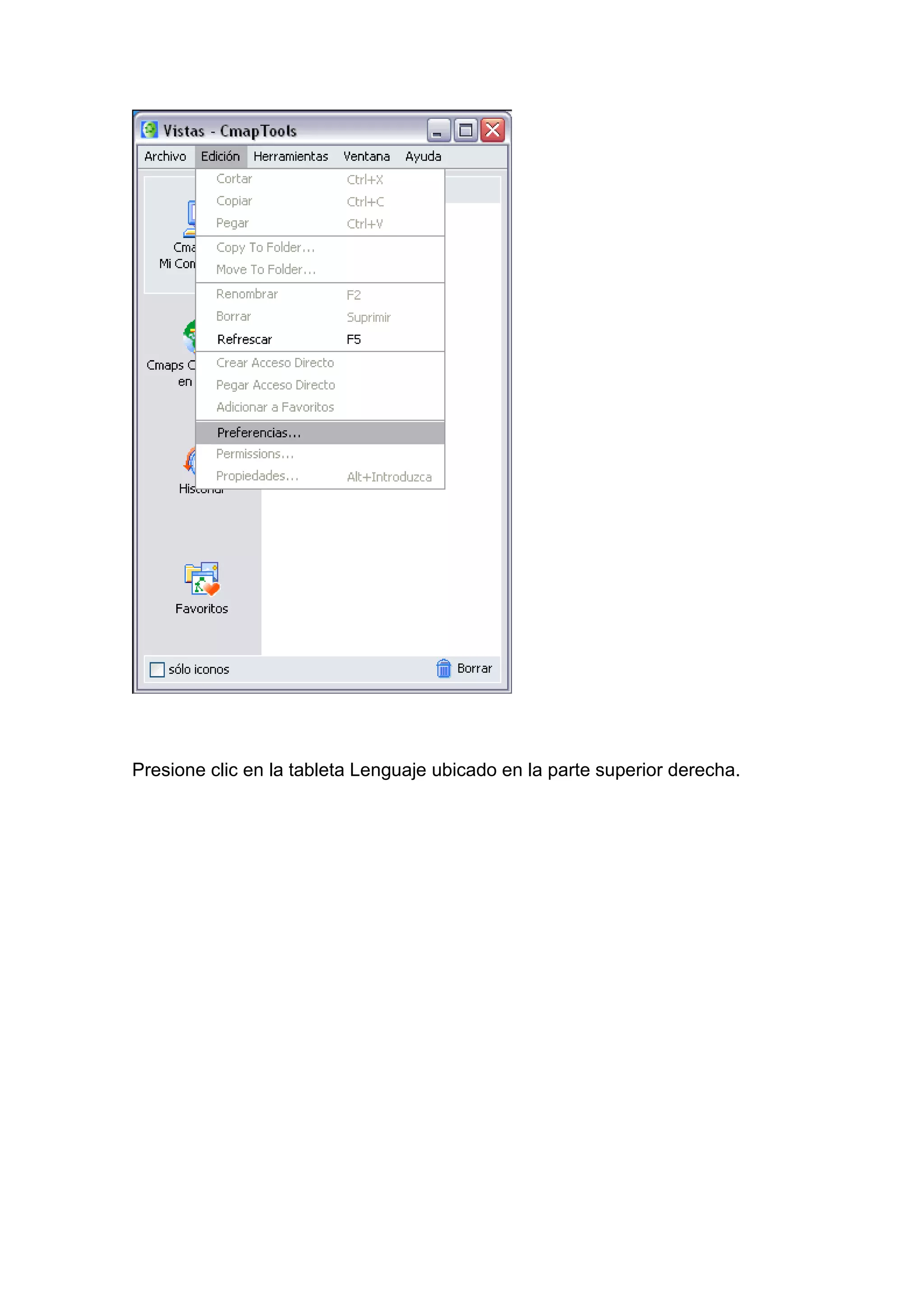 Presione clic en la tableta Lenguaje ubicado en la parte superior derecha.
 