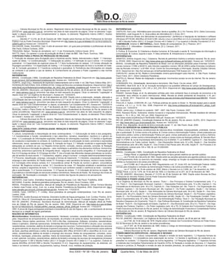Diário Oficial do Município do Rio de Janeiro
D.O.
Ano XXIX • No
38 • Rio de Janeiro Quarta-feira, 13 de Maio de 201563
______. Câmara Municipal do Rio de Janeiro. Regimento Interno da Câmara Municipal do Rio de Janeiro. Dis-
ponível em: www.camara.rj.gov.br. (encontrar nas abas do lado esquerdo da página. Clicar no elemento “Legis-
lação” e depois clicar em “Leis Complementares” e, depois, no elemento “Regimento Interno CMRJ”). Acesso
em: 13/03/2015.
______. Decreto nº 13.319, de 20 de Outubro de 1994. Dispõe sobre Normas de Ética Profissional do Servidor
Público Civil do Poder Executivo Municipal. Disponível em http://www.rio.rj.gov.br/dlstatic/10112/1812123/DLFE-
226870.pdf/1.0 Acesso em: 13/03/2015.
SALVADOR, Arlete; SQUARISI, Dad. A arte de escrever bem: um guia para jornalistas e profissionais de texto.
São Paulo, Editora Contexto, 2004.
TRAQUINA, Nelson. Teorias do Jornalismo: vol 1. 3. ed. Florianópolis: Editora Insular, 2012.
WATTS, Harry. On camera: o curso de produção de filme e vídeo da BBC. São Paulo: Summus, 1990.
CONTEÚDO PARA A PROVA DE PRODUÇÃO DE RELEASE
1. Produção de releases para divulgação para a imprensa escrita, falada, televisionada e digital. 1.1 Hierarqui-
zação de idéias. 1.2 Contextualização. 1.3 Adequação ao público. 1.4 Definição do que é notícia. 1.5 Correção
gramatical. 1.6 Capacidade de organizar press kit. 1.7 Itens fundamentais do release. 1.8 Correta utilização da
linguagem jornalística. 1.9 Organização de mailing. 1.10 Correção na elaboração do título e na divisão do mate-
rial. 2. Correção gramatical. 2.1 Coerência contextual e gramatical. 3. Pertinência das informações em relação
ao conteúdo e ao público a que se destina. 4. Conhecimento de processo e Poder Legislativo e das normas
institucionais.
REFERÊNCIAS:
BRASIL. Constituição (1988). Constituição da República Federativa do Brasil. Disponível em: http://www.planal-
to.gov.br/ccivil_03/Constituicao/Constituicao.htm. Acesso em: 13/03/2015.
DUARTE, Jorge (Org.). Assessoria de imprensa e relacionamento com a mídia. 4. ed. São Paulo: Editora Atlas, 2011.
FEDERAÇÃO NACIONAL DOS JORNALISTAS. Código de Ética dos Jornalistas Brasileiros. Disponível em: http://
www.fenaj.org.br/federacao/cometica/codigo_de_etica_dos_jornalistas_brasileiros.pdf. Acesso em: 13/03/2015.
RIO DE JANEIRO. (Município). Lei Orgânica do Município do Rio de Janeiro, de 05 de abril de 1990.. Disponível
em: www.camara.rj.gov.br (encontrar nas abas do lado esquerdo da página. Clicar no elemento “Legislação” e
depois clicar em “Lei Orgânica do Município”). Acesso em: 13/03/2015.
______. Lei Complementar nº 48, de 5 de dezembro de 2000. Dispõe sobre a elaboração, redação, alteração e
consolidação das leis municipais, conforme determina o § 1º do art. 67 da Lei Orgânica do Município. Disponível
em: www.camara.rj.gov.br. (encontrar nas abas do lado esquerdo da página. Clicar no elemento “Legislação” e
depois clicar em “Leis Complementares” e, depois, no elemento “Lei Complementar 48”). Acesso em: 13/03/2015
______. Lei Complementar nº 111, de 1º de fevereiro de 2011. Dispõe sobre a Política Urbana e Ambiental do
Município, institui o Plano Diretor de Desenvolvimento Urbano Sustentável do Município do Rio de Janeiro e dá
outras providências. Disponível em: www.camara.rj.gov.br. (encontrar nas abas do lado esquerdo da página.
Clicar no elemento “Legislação” e depois clicar em “Leis Complementares” e, depois, no elemento “Plano Diretor
da Cidade”). Acesso em: 13/03/2015.
______. Câmara Municipal do Rio de Janeiro. Regimento Interno da Câmara Municipal do Rio de Janeiro. Dis-
ponível em: www.camara.rj.gov.br. (encontrar nas abas do lado esquerdo da página. Clicar no elemento “Legis-
lação” e depois clicar em “Leis Complementares” e, depois, no elemento “Regimento Interno CMRJ”). Acesso
em: 13/03/2015.
ANALISTA LEGISLATIVO – ESPECIALIDADE: REDAÇÃO E REVISÃO
LÍNGUA PORTUGUESA
1. Leitura, compreensão e interpretação de texto contemporâneo. 1.1 Estruturação do texto e dos parágrafos.
1.2 Características e função, considerando o tipo (descritivo, narrativo, dissertativo, injuntivo) e o gênero do
texto. 1.3 Localização de informações explícitas; inferência de informações implícitas. 1.4 Sentido e significado
de vocábulos e expressões no contexto. 2. Coerência e coesão na articulação do texto: pronomes e expressões
referenciais, nexos, operadores sequenciais. 3. Variação da língua. 3.1 Seleção vocabular e organização frasal
adequadas ao contexto de uso. 3.2 Registro formal escrito: correção, clareza, precisão, concisão. 4. Redação
oficial. 5. Estrutura e formação de palavras – valor morfológico e semântico dos elementos mórficos. Homonímia,
sinonímia, antonímia e paronímia. 6. Ortografia oficial – segundo o atual acordo ortográfico. 6.1 Acentuação grá-
fica. 6.2 Emprego de letras. 6.3 Emprego do hífen. 7. Uso e função das diferentes classes gramaticais na constru-
ção de sentido do texto escrito. 7.1 Substantivo, adjetivo, artigo e numeral – a relação determinante/determinado.
7.2 Pronome: classificação, emprego, colocação e formas de tratamento. 7.3 Advérbio, preposição e conjunção:
emprego e valor semântico. 8. Flexão verbal. 8.1 Emprego e valor semântico de tempos, modos e vozes verbais.
8.2 Correlação entre tempos verbais. 8.3. Concordância verbal. 9. Flexão de número e gênero: concordância
nominal. 10. Regência nominal e verbal. 10.1 Ocorrência de crase. 11. Relações sintáticas e semânticas entre
termos, orações e segmentos de texto. 11.1 Conectores que conferem coesão e coerência ao texto – coordena-
ção e subordinação. 11.2 Termos oracionais. 11.3 Figuras de sintaxe. 11.4 Colocação de termos na oração. 12.
Equivalência e transformação de estruturas sintático-semânticas. Reescrita de frases. 13. Emprego dos sinais de
pontuação. 14. Denotação e conotação. 14.1 Uso e sentido das figuras de palavra e de pensamento.
REFERÊNCIAS:
AZEREDO, José Carlos. Gramática Houaiss da língua portuguesa. 2.ed. São Paulo: Publifolha, 2008.
BECHARA, Evanildo. Moderna gramática portuguesa. Rio de Janeiro: Nova Fronteira, 2009.
BRASIL. Presidência da República. Manual de redação da Presidência da República. Gilmar Ferreira Mendes
e Nestor José Forster Júnior. 2.ed. rev. e atual. Brasília: Presidência da República, 2002. Disponível em: http://
www.planalto.gov.br/ccivil_03/manual/manual.htm. Acesso em: 17/03/2015.
CUNHA, Celso; CINTRA L. F. Lindley. Nova gramática do português contemporâneo. 5.ed. Rio de Janeiro:
Lexikon, 2008.
FERREIRA, Aurélio Buarque de Holanda. Dicionário Aurélio da língua portuguesa. 5.ed. Curitiba: Positivo, 2010.
GARCIA, Othon M. Comunicação em prosa moderna. 27.ed. Rio de Janeiro: Fundação Getúlio Vargas, 2010.
RIO DE JANEIRO. (Prefeitura). Secretaria Municipal de Administração. Manual de redação oficial da Prefei-
tura da Cidade do Rio de Janeiro. Rio de Janeiro: SMA, 2008. Disponível em: http://www.rio.rj.gov.br/dlsta-
tic/10112/185333/DLFE-193326.pdf/RH_manual_redacao_oficial_2009.pdf. Acesso em: 17/03/2015
OBS. A prova de língua portuguesa priorizará a consciência do uso da língua e, não, o conhecimento de termos
técnicos ou a citação de regras gramaticais.
NOÇÕES DE INFORMÁTICA
Microinformática. Modalidades de processamento. Hardware: conceitos, características, componentes e fun-
ções. Dispositivos de armazenamento, de impressão, de entrada e de saída de dados. Barramentos. Interfaces.
Conexões. Discos rígidos, pendrives, CD-R, DVD e Blu-Ray, impressoras. Software: conceitos, características,
básico e aplicativo, sistemas operacionais. Ambientes Microsoft Windows XP/7/8 BR e Ubuntu Linux: conceitos,
características, comandos, atalhos de teclado e emprego dos recursos. Conhecimentos e utilização dos recursos
de gerenciamento de arquivos (Windows Explorer/Computador, KDE e Nautilus). Conhecimentos sobre editores
de texto, planilhas eletrônicas e editor de apresentações (MS Office 2010/2013 BR e LibreOffice v4.3.5.2): con-
ceitos, características, atalhos de teclado e emprego dos recursos. Redes de computadores: conceitos, carac-
terísticas, topologias, protocolos, padrões, meios de transmissão, conectores. Web, internet, intranet, extranet,
e-mail, webmail: conceitos, características, atalhos de teclado e emprego de recursos de navegadores (browsers
Internet Explorer 11 BR X Mozilla Firefox v36.0.1 X Google Chrome v40 X Safari 5.1.7 ou superior). Outlook do
pacote MSOffice 2010/2013BR e Mozilla Thunderbird 31.4.0. Segurança de equipamentos, de sistemas, em
redes e na internet: conceitos, equipamentos, backup, firewall, vírus, medidas de proteção.
REFERÊNCIAS:
CASTILHO, Ana Lucia. Informática para concursos: teoria e questões. [S.l.]: Ed. Ferreira, 2012. (Série Concursos).
MANZANO, José Augusto N. G. Guia prático de informática [S.l.]: Érica, 2011.
MANUAIS técnicos oficiais dos fabricantes de equipamentos / periféricos e help/ajuda de hardware e software
(Windows XP/7/8 BR, MSOffice 2010/2013 BR, Ubuntu Linux e LibreOffice v4.3.5.2) e browsers Internet Explorer
11 BR X Mozilla Firefox v36.0.1 X Google Chrome v40 X Safari 5.1.7 ou superior) e Mozilla Thunderbird 31.4.0..
TANENBAUM, Andrew S; WETHERALL, David. Redes de computadores. [S.l.]: Pearson, 2011.
VELLOSO, F. C. Informática – Conceitos básicos, [S.l.]: Campus, 2011.
ATUALIDADES
1. Política. 2. Economia. 3. Cidadania e direitos humanos. 4. Educação e saúde. 5. Tecnologias da informação e
comunicação. 6. Cultura, esporte e lazer. 7. Meio ambiente. 8. Infraestrutura e urbanismo
REFERÊNCIAS:
ARANTES, Antônio Augusto (org.). Cidadania. Revista do patrimônio histórico e artístico nacional. Rio de Janei-
ro: IPHAN. 2006. Disponível em: http://www.iphan.gov.br/baixaFcdAnexo.do?id=3201. Acesso em: 13/03/2015
BRASIL. Constituição da República Federativa do Brasil, com as alterações adotadas pelas Emendas Constitu-
cionais números 1/1992 a 84/2014, pelo Decreto-Legislativo número 186 de 2008 e pelas Emendas Constitucio-
nais de Revisão números 1 a 6/1994. 43.ed. Centro de Documentação e Informação. Brasília: Edições Câmara,
2015. Disponível em: http://bd.camara.gov.br/bd/handle/bdcamara/1708 Acesso em: 13/03/2015.
CARVALHO, Jaciara de Sá. Redes e comunidades: ensino-aprendizagem pela Internet.; 4. São Paulo: Instituto
Paulo Freire, 2011. (Série Cidadania Planetária).
CASTELLS, Manuel. Redes de indignação e esperança: movimentos sociais na era da internet. Rio de Janeiro:
Zahar, 2013.
HOBSBAWN, Eric. Globalização, democracia e terrorismo. São Paulo: Cia da Letras, 2007.
NAVARRO, Marli B.M. de A. et. al. Inovação tecnológica e as questões reflexivas do campo da biossegurança.
Revista estudos avançados. n.28. v.80. p. 223_234, 2014. Disponível em: http://www.scielo.br/pdf/ea/v28n80/19.
pdf. Acesso em: 14/03/2015
PAIANO, Daniela Braga, et al. As alterações sofridas pelo meio ambiente face à evolução da economia e da
sociedade: seus reflexos no plano internacional. Hiléia: Revista do direito ambiental da Amazônia, n.16, jan./
jun., p. 59-68, 2011. Disponível em: http://periodicos.uea.edu.br/index.php/Hileia/article/view/380/391. Acesso
em: 13/03/2015
PAULUS Jr, Aylton; CORDONI JR, Luiz. Políticas públicas de saúde no Brasil. In: Revista espaço para a saúde.
Londrina, v.8, n.1, p. 13-19, Dez. 2006. Disponível em: http://www.professores.uff.br/jorge/v8n1_artigo_3.pdf.
Acesso em: 13/03/2015
PINSK, Jaime (org.). O Brasil no contexto: 1987 - 2007. São Paulo: Contexto, 2007.
REIS, Rossana Rocha. Soberania, direitos humanos e migrações internacionais. Revista brasileira de ciências
sociais, v. 19, n. 55, p. 149_163, jun. 2004. Disponível em:
http://www.scielo.br/pdf/rbcsoc/v19n55/a09v1955.pdf. Acesso em: 14/03/2015
RIO DE JANEIRO (Estado). Constituição Estadual do Rio de Janeiro. Rio de Janeiro: ALERJ, 2012. Disponível
em: http://www.alerj.rj.gov.br/processo6.htm. Acesso em: 14/03/2105.
VALIM, Ana. Migrações: da perda da terra à exclusão social. 11. ed. São Paulo: Atual, 2009.
ÉTICA DO SERVIDOR NA ADMINISTRAÇÃO PÚBLICA
1. Ética e moral. 2. Princípios constitucionais de natureza ética: moralidade, impessoalidade, probidade, motiva-
ção e publicidade. 3. Crimes contra a fé pública. 4. Crimes contra a Administração Pública: crimes praticados por
funcionário público contra a Administração Pública em geral; crimes praticados por particular contra a Adminis-
tração em geral; crimes contra a Administração da Justiça e crimes contra as finanças públicas. 5. Decreto Muni-
cipal 13.319/94. 6. Lei de Improbidade Administrativa (Lei 8.429/92). 7. Lei 8.666/93: Capítulo IV – Das Sanções
Administrativas e da Tutela Judicial: Seção I – Das Disposições Gerais (arts. 81 a 85); Seção II – Das Sanções
Administrativas (arts. 86 a 88); Seção III – Dos Crimes e Das Penas (arts. 89 a 99); Seção IV - Do Processo e do
Procedimento Judicial (arts.100 a 108). 8. Lei 10.028/2000.
REFERÊNCIAS:
BRASIL. Constituição (1988). Constituição da República Federativa do Brasil.
______. Código Penal, e Legislação Extravagante sobre os tipos penais relativos ao servidor público.
______. Lei nº 8.429, de 2 de junho de 1992. Dispõe sobre as sanções aplicáveis aos agentes públicos nos casos
de enriquecimento ilícito no exercício de mandato, cargo, emprego ou função na administração pública direta,
indireta ou fundacional e dá outras providências.
______. Lei nº 8.666, de 21 de junho de 1993. Regulamenta o art. 37, inciso XXI, da Constituição Federal, institui
normas para licitações e contratos da Administração Pública e dá outras providências. (art. 81 a 108).
______. Lei nº 10.028, de 19 de outubro de 2000. Altera o Decreto-Lei no 2.848, de 7 de dezembro de 1940 –
Código Penal, a Lei no 1.079, de 10 de abril de 1950, e o Decreto-Lei no 201, de 27 de fevereiro de 1967.
RIO DE JANEIRO. (Município). Decreto nº 13.319, de 20 de Outubro de 1994. Dispõe sobre Normas de Ética
Profissional do Servidor Público Civil do Poder Executivo Municipal.
PROCESSO E PODER LEGISLATIVO
1. Lei Orgânica do Município do Rio de Janeiro: Título I – Dos Princípios e Direitos Fundamentais (arts. 1º a
13); Título II – Da Organização Municipal: Capítulo I – Disposições Preliminares (arts. 14 a 29), Capítulo II – Da
Competência do Município (arts. 30 a 37), Capítulo III – Das Vedações (art. 38); Título III – Da Organização dos
Poderes: Capítulo I – Do Governo Municipal (art. 39), Capítulo II – Do Poder Legislativo, Seção I – Da Câmara
Municipal (arts. 40 a 43), Seção II – Das Atribuições da Câmara Municipal (arts. 44 e 45), Seção III – Dos Vere-
adores (arts. 46 a 51), Seção IV – Do Funcionamento da Câmara Municipal, Seção V – Do Processo Legislativo,
Seção VI – Da Procuradoria Geral da Câmara Municipal (art.86), Seção VII – Da Fiscalização Contábil, Finan-
ceira e Orçamentária (arts. 87 a 98); Título IV – Da Administração Pública; Titulo V – Da Tributação Municipal da
Receita e Despesa e do Orçamento; Título VI – Das Políticas Municipais. 2. Constituição da República Federativa
do Brasil: Título III – Da Organização do Estado, Capítulo IV – Dos Municípios (arts. 29 a 31); Título IV – Da Orga-
nização dos Poderes, Capítulo I – Do Poder Legislativo (arts. 44 a 75). 3. Estatuto dos Funcionários Públicos do
Poder Executivos do Município do Rio de Janeiro. 4. Código de Administração Financeira e Contabilidade Pública
do Município do Rio de Janeiro. 5. Regimento Interno da Câmara Municipal do Rio de Janeiro.
REFERÊNCIAS:
BRASIL. Constituição (1988). Constituição da República Federativa do Brasil.
RIO DE JANEIRO. (Município). Lei Orgânica do Município do Rio de Janeiro, de 05 de abril de 1990.
______. Lei nº 94, de 14 de março de 1979. Dispõe sobre o Estatuto dos Funcionários Públicos do Poder Execu-
tivo do Município do Rio de Janeiro e dá outras providências.
______. Lei nº 207, de 19 de dezembro de 1980. Institui o Código de Administração Financeira e Contabilidade
Pública do Município do Rio de Janeiro
______. Câmara Municipal do Rio de Janeiro. Regimento Interno da Câmara Municipal do Rio de Janeiro.
CONHECIMENTOS ESPECÍFICOS – REDAÇÃO E REVISÃO
1. Texto legislativo. 1.1 Leitura, compreensão, redação e revisão do texto legislativo. 1.2 Aspectos formais da
norma legislativa. 1.3 Competência para elaboração da norma. 1.4 Sentido e significado de vocábulos e ex-
pressões no contexto. 1.5 Aspectos legais da norma legislativa. 1.6 Pesquisa legislativa. 1.7 Aspectos formais
e materiais das Comissões Parlamentares de Inquérito (CPIs). 2. Redação e revisão de discursos. 2.1 Aspectos
técnicos e jurídicos. 3. Redação e revisão de atas de sessões plenárias, de audiências públicas e de reuniões
 