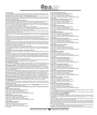 Diário Oficial do Município do Rio de Janeiro
D.O.
Ano XXIX • No
38 • Rio de Janeiro Quarta-feira, 13 de Maio de 201553
XII - Dos Recursos
1 O próprio candidato, ou seu procurador legal, poderão interpor recurso, quando ficar evidenciado erro na for-
mulação da questão, na correção e no critério de julgamento, utilizando-se, para tanto, de formulário próprio, para
cada questão, cujo modelo estará disponível no site http://concursos.rio.rj.gov.br.
2 Será vedada a extração de cópia, fotografia ou qualquer outra forma de reprodução em qualquer fase recursal.
2.1 A obtenção de cópia somente se dará através de certidão de inteiro teor, desde que requerida pelo próprio
candidato ou seu procurador legal.
3 Os recursos deverão ser interpostos no prazo de:
3.1 até 02 (dois) dias úteis, contados a partir do dia subsequente ao da publicação do gabarito no D.O.Rio e no
Diário Oficial da Câmara Municipal do Rio de Janeiro – D.C.M., quanto às questões da Prova Objetiva;
3.2 até 02 (dois) dias úteis, contados a partir do dia subsequente ao da publicação do resultado da Prova Objetiva
no D.O. Rio e no Diário Oficial da Câmara Municipal do Rio de Janeiro – D.C.M., para solicitar recontagem de
pontos que só poderá ser feita pelo próprio candidato.
3.2.1 a recontagem de pontos será através da vista da cópia do cartão-resposta.
3.3 até 02 (dois) dias úteis, contados a partir do dia subsequente ao da publicação do resultado das Provas de
Produção de Release e de Redação no D.O. Rio e no Diário Oficial da Câmara Municipal do Rio de Janeiro –
D.C.M., para solicitar vista, que só poderá ser feita pelo próprio candidato;
3.4 até 02 (dois) dias úteis, contados a partir do dia subsequente ao da vista das Provas de Produção de Release
e de Redação, para solicitar revisão da prova;
3.5 até 02 (dois) dias úteis, contados a partir do dia subsequente ao da publicação do resultado das Provas
Práticas no D.O. Rio e no Diário Oficial da Câmara Municipal do Rio de Janeiro – D.C.M, para solicitar revisão
da prova;
3.6 até 02 (dois) dias úteis, contados a partir do dia subsequente ao da publicação do resultado da Prova de
Capacitação Física no D.O. Rio e no Diário Oficial da Câmara Municipal do Rio de Janeiro – D.C.M.;
3.7 até 02 (dois) dias úteis, contados a partir do dia subsequente ao da publicação do resultado final no D.O.Rio
e no Diário Oficial da Câmara Municipal do Rio de Janeiro – D.C.M., exclusivamente para retificação de eventual
erro material.
4 O recurso, individual, deverá ser digitado ou preenchido com letra de forma e assinado pelo candidato, com a
indicação precisa daquilo em que o candidato se julgar prejudicado e devidamente fundamentado, comprovando
as alegações com a citação de artigos de legislação, itens, páginas de livros, nome de autores etc, juntando,
sempre que possível cópia dos comprovantes.
4.1 o recurso contra o gabarito deverá ser único para cada questão.
5 O recurso deverá ser entregue na Coordenadoria Geral de Gestão de Talentos da Secretaria Municipal de Ad-
ministração, situada à Rua Afonso Cavalcanti, 455 – Anexo, 10º andar / Ala B - Cidade Nova, impreterivelmente,
das 10h às 16h.
5.1 não serão aceitos, em hipótese alguma, recursos após as 16 horas.
6 Será indeferido, liminarmente, o pedido de recurso apresentado fora das condições exigidas e/ou dos prazos
estabelecidos.
7 Se do exame dos recursos contra o gabarito resultar anulação de questão, os pontos a ela correspondentes se-
rão atribuídos, indistintamente, a todos os candidatos presentes, independentemente da formulação de recurso.
8 Se, por força de decisão favorável a impugnações, houver modificação do gabarito divulgado antes dos recur-
sos, as provas serão corrigidas de acordo com o gabarito definitivo, não se admitindo recurso dessa modificação
decorrente das mesmas.
9 Não serão aceitos recursos por fax, via postal ou pela Internet.
10 A Banca Examinadora constitui última instância para recurso e revisão, sendo soberana em suas decisões,
razão pela qual serão indeferidos, liminarmente, recursos ou revisões adicionais.
XIII - Do Resultado das Provas
1 O resultado da Prova Objetiva será divulgado por Edital, publicado no Diário Oficial do Município do Rio de
Janeiro – D.O Rio, no Diário Oficial da Câmara Municipal do Rio de Janeiro – D.C.M. e disponibilizado no site
http://concursos.rio.rj.gov.br, e dele constarão as notas, por conteúdo, de todos os candidatos convocados.
2 O resultado da Prova de Produção de Release será divulgado por Edital, publicado no Diário Oficial do Muni-
cípio do Rio de Janeiro – D.O Rio, no Diário Oficial da Câmara Municipal do Rio de Janeiro – D.C.M. e disponi-
bilizado no site http://concursos.rio.rj.gov.br, e dele constarão as notas, por conteúdo, de todos os candidatos
convocados para esta etapa.
3 O resultado da Prova de Redação será divulgado por Edital, publicado no Diário Oficial do Município do Rio
de Janeiro – D.O Rio, no Diário Oficial da Câmara Municipal do Rio de Janeiro – D.C.M. e disponibilizado no site
http://concursos.rio.rj.gov.br, e dele constarão as notas de todos os candidatos convocados para esta etapa.
4 O resultado da Prova Prática será divulgado por Edital, publicado no Diário Oficial do Município do Rio de
Janeiro – D.O Rio, no Diário Oficial da Câmara Municipal do Rio de Janeiro – D.C.M. e disponibilizado no site
http://concursos.rio.rj.gov.br, e dele constarão as notas de todos os candidatos convocados para esta etapa.
5 O resultado da Prova de Capacitação Física será divulgado por Edital, publicado no Diário Oficial do Município
do Rio de Janeiro – D.O Rio, no Diário Oficial da Câmara Municipal do Rio de Janeiro – D.C.M. e disponibilizado
no site http://concursos.rio.rj.gov.br, e dele constarão todos os candidatos convocados para esta etapa.
XIV - Do Resultado Final
1 O resultado final do Concurso Público será divulgado por Edital, publicado no Diário Oficial do Município do Rio
de Janeiro – D.O Rio, no Diário Oficial da Câmara Municipal do Rio de Janeiro – D.C.M. e disponibilizado no site
http://concursos.rio.rj.gov.br.
2 Do resultado final constarão, apenas, os candidatos aprovados em todas as etapas, em ordem decrescente
de pontos, mediante o somatório das notas obtidas.
2.1 na hipótese de igualdade de pontos, serão adotados, sucessivamente, os seguintes critérios de de-
sempate:
Analista Legislativo (Arquivologia)
1º maior nota no conteúdo de Conhecimentos Específicos;
2º maior nota no conteúdo de Língua Portuguesa;
3º maior nota no conteúdo de Processo e Poder Legislativo;
4º maior nota no conteúdo de Ética do Servidor na Administração Pública;
5º o mais idoso.
Analista Legislativo (Assistência Social)
1º maior nota no conteúdo de Conhecimentos Específicos;
2º maior nota no conteúdo de Língua Portuguesa;
3º maior nota no conteúdo de Processo e Poder Legislativo;
4º maior nota no conteúdo de Ética do Servidor na Administração Pública;
5º o mais idoso.
Analista Legislativo (Audiovisual)
1º maior nota na Prova Prática;
2º maior nota no conteúdo de Conhecimentos Específicos;
3º maior nota no conteúdo de Língua Portuguesa;
4º maior nota no conteúdo de Processo e Poder Legislativo;
5º o mais idoso.
Analista Legislativo (Biblioteconomia)
1º maior nota no conteúdo de Conhecimentos Específicos;
2º maior nota no conteúdo de Língua Portuguesa;
3º maior nota no conteúdo de Processo e Poder Legislativo;
4º maior nota no conteúdo de Ética do Servidor na Administração Pública;
5º o mais idoso.
Analista Legislativo (Comunicação Social - Jornalista)
1º maior nota na Prova de Produção de Release;
2º maior nota no conteúdo de Conhecimentos Específicos;
3º maior nota no conteúdo de Língua Portuguesa;
4º maior nota no conteúdo de Processo e Poder Legislativo;
5º o mais idoso.
Analista Legislativo (Enfermagem)
1º maior nota no conteúdo de Conhecimentos Específicos;
2º maior nota no conteúdo de Língua Portuguesa;
3º maior nota no conteúdo de Processo e Poder Legislativo;
4º maior nota no conteúdo de Ética do Servidor na Administração Pública;
5º o mais idoso.
Analista Legislativo (Medicina)
1º maior nota no conteúdo de Conhecimentos Específicos;
2º maior nota no conteúdo de Língua Portuguesa;
3º maior nota no conteúdo de Processo e Poder Legislativo;
4º maior nota no conteúdo de Ética do Servidor na Administração Pública;
5º o mais idoso.
Analista Legislativo (Orçamento e Finanças)
1º maior nota no conteúdo de Administração Financeira e Orçamentária;
2º maior nota no conteúdo de Direito Constitucional;
3º maior nota no conteúdo de Processo e Poder Legislativo;
4º maior nota no conteúdo de Ética do Servidor na Administração Pública;
5º o mais idoso.
Analista Legislativo (Redação e Revisão)
1º maior nota na Prova de Redação ;
2º maior nota no conteúdo de Conhecimentos Específicos;
3º maior nota no conteúdo de Processo e Poder Legislativo;
4º maior nota no conteúdo de Ética do Servidor na Administração Pública;
5º o mais idoso.
Analista Legislativo (Taquigrafia)
1º maior nota na Prova Prática;
2º maior nota no conteúdo de Língua Portuguesa;
3º maior nota no conteúdo de Processo e Poder Legislativo;
4º maior nota no conteúdo de Ética do Servidor na Administração Pública;
5º o mais idoso.
Assistente Técnico Legislativo (Diagramação)
1º maior nota no conteúdo de Conhecimentos Específicos;
2º maior nota no conteúdo de Língua Portuguesa;
3º maior nota no conteúdo de Processo e Poder Legislativo;
4º maior nota no conteúdo de Ética do Servidor na Administração Pública;
5º o mais idoso.
Assistente Técnico Legislativo (Fotografia)
1º maior nota no conteúdo de Conhecimentos Específicos;
2º maior nota no conteúdo de Língua Portuguesa;
3º maior nota no conteúdo de Processo e Poder Legislativo;
4º maior nota no conteúdo de Ética do Servidor na Administração Pública;
5º o mais idoso.
Assistente Técnico Legislativo (Inspetor de Segurança)
1º maior nota no conteúdo de Conhecimentos Específicos;
2º maior nota no conteúdo de Língua Portuguesa;
3º maior nota no conteúdo de Processo e Poder Legislativo;
4º maior nota no conteúdo de Ética do Servidor na Administração Pública;
5º o mais idoso.
Assistente Técnico Legislativo (Sonorização)
1º maior nota na Prova Prática;
2º maior nota no conteúdo de Conhecimentos Específicos;
3º maior nota no conteúdo de Língua Portuguesa;
4º maior nota no conteúdo de Processo e Poder Legislativo;
5º o mais idoso.
Assistente Técnico Legislativo (Web Designer)
1º maior nota no conteúdo de Conhecimentos Específicos;
2º maior nota no conteúdo de Língua Portuguesa;
3º maior nota no conteúdo de Processo e Poder Legislativo;
4º maior nota no conteúdo de Ética do Servidor na Administração Pública;
5º o mais idoso.
2.1.1 em observância à Lei 10.741, de 1º de outubro de 2003 que dispõe sobre o Estatuto do Idoso, os candida-
tos por ela amparados terão critério de desempate diferenciado;
2.1.2 para aplicação do critério de desempate estabelecido no item 2.1.1, será considerada a idade que o candi-
dato tiver no último dia de inscrição (08/06/2015).
XV - Do Provimento e Admissão no Cargo
1 O provimento no cargo obedecerá, rigorosamente, à ordem da Classificação Final dos candidatos aprovados
e às disposições legais pertinentes, considerando ainda o resultado dos beneficiários da Lei n.º 2.111/1994 e da
Lei 5.695/2014.
2 No ato da posse, o candidato deverá comprovar a qualificação essencial exigida para o ingresso no cargo,
conforme o constante no item 3 do Título I e do item 6 deste Título.
3 O candidato aprovado, quando convocado pela Câmara Municipal do Rio de Janeiro, deverá apresentar-se à
Gerência de Perícias Médicas, de acordo com escala a ser divulgada na época própria, para exame admissional,
devendo, neste momento, estar de posse de exame oftalmológico e, quando com 35 (trinta e cinco) anos ou
mais, de exame eletrocardiográfico.
3.1 ao serem avaliados pelos Médicos Peritos da Gerência de Perícias Médicas da Secretaria Municipal de Ad-
ministração, outros exames poderão ser solicitados, na dependência do exame clínico.
4 Somente serão aceitos exames realizados em até 30 dias imediatamente anteriores ao ato da apresentação.
 