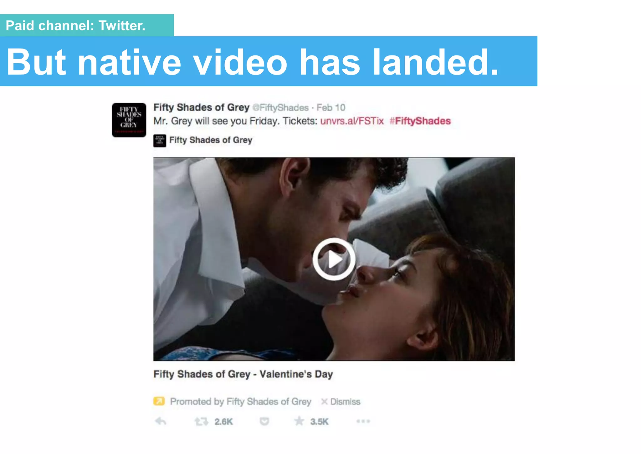 But native video has landed.
Paid channel: Twitter.
 
