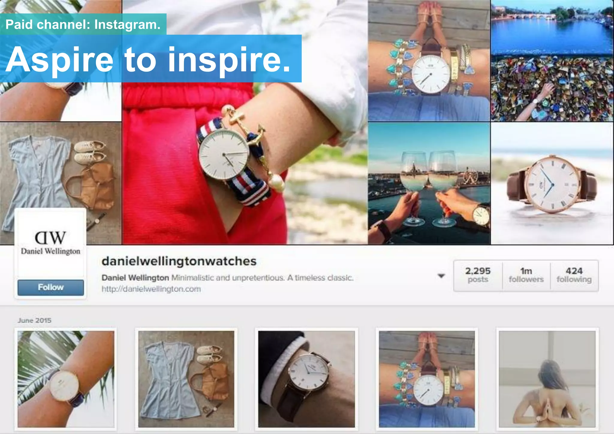 Aspire to inspire.
Paid channel: Instagram.
 