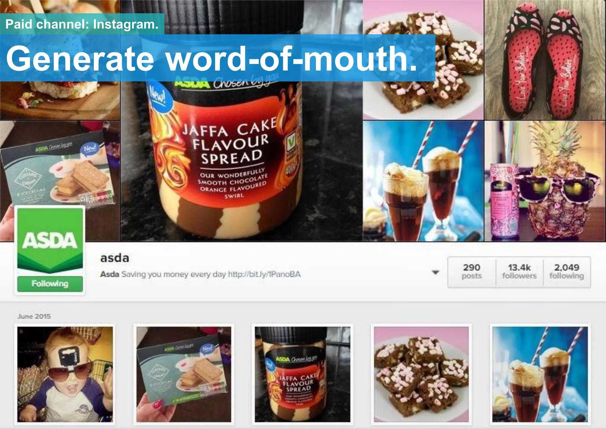 Generate word-of-mouth.
Paid channel: Instagram.
 