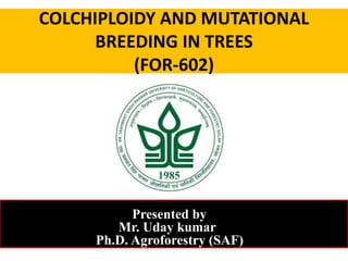 COLCHIPLOIDY AND MUTATIONAL
BREEDING IN TREES
(FOR-602)
Presented by
Mr. Uday kumar
Ph.D. Agroforestry (SAF)
 
