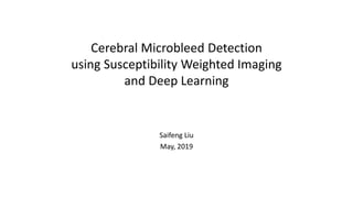 Cerebral Microbleed Detection
using Susceptibility Weighted Imaging
and Deep Learning
Saifeng Liu
May, 2019
 