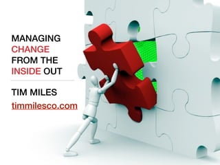 MANAGING
CHANGE
FROM THE
INSIDE OUT
TIM MILES
timmilesco.com
 