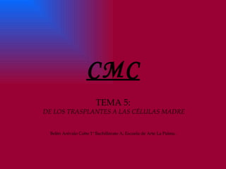 CMC TEMA 5: DE LOS TRASPLANTES A LAS CÉLULAS MADRE Belén Arévalo Cobo 1º Bachillerato A, Escuela de Arte La Palma. 