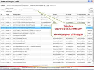 Selecione
 SOLICITAÇÃO AUTORIZADA”

Gere o código de autorização.
 