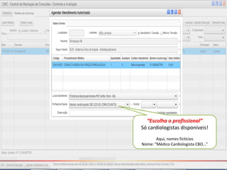 “Escolha o profissional”
Só cardiologistas disponíveis!
       Aqui, nomes fictícios
Nome: “Médico Cardiologista CBO...”
 