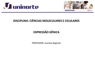 DISCIPLINA: CIÊNCIAS MOLECULARES E CELULARES
EXPRESSÃO GÊNICA
PROFESSOR: Leandro Baginski
 