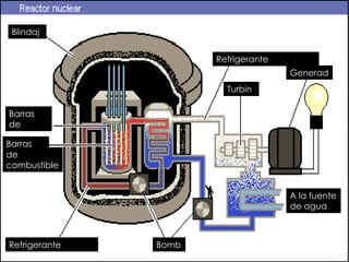 Blindaj
e
Refrigerante
secundario Generad
or
Turbin
a
Bomb
a
Refrigerante
primario
Barras
de
control
Barras
de
combustible
A la fuente
de agua
fría
 