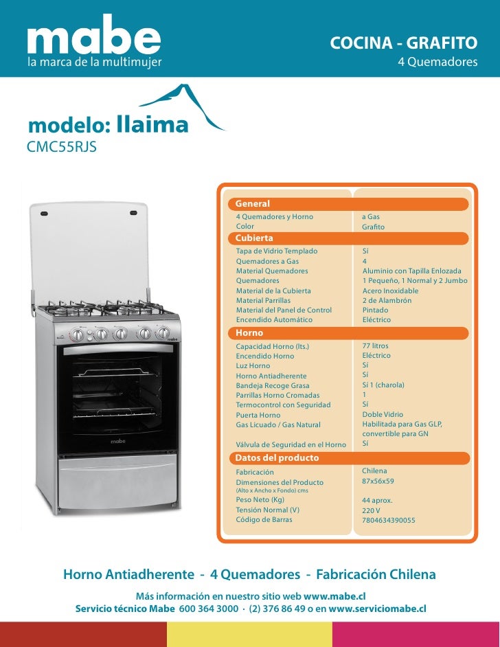 XOC80700CI0 ⋆ Horno parrilla mabe 80 cm 6 quemadores acero inox