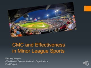 CMC and Effectiveness
in Minor League Sports
Kimberly Morgan
COMM 6011: Communications in Organizations
Final Project
 