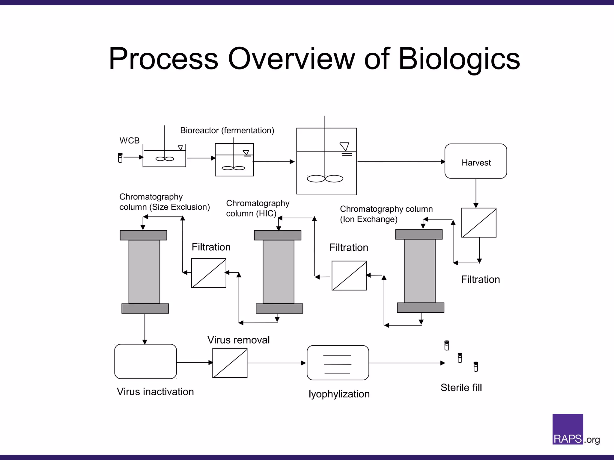 Process Overview of Biologics
Virus inactivation
Virus removal
Harvest
FiltrationFiltration
Chromatography
column (Size Exclusion) Chromatography column
(Ion Exchange)
Chromatography
column (HIC)
WCB
Bioreactor (fermentation)
Filtration
Sterile fill
lyophylization
 
