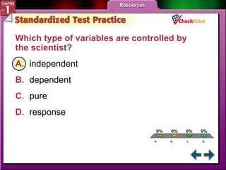 A B C D STP 2 Which type of variables are controlled by the scientist? A. independent B. dependent C. pure D. response 
