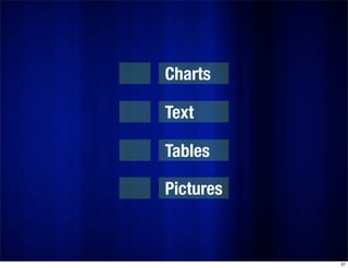 Charts

Text

Tables

Pictures



           37
 