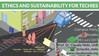 Campus Party,
Brasília
16/Jun/2017
ETHICS AND SUSTAINABILITY FOR TECHIES
Prof. Dr. Claudia Melo, UnB
@claudia_melo
www.cla...