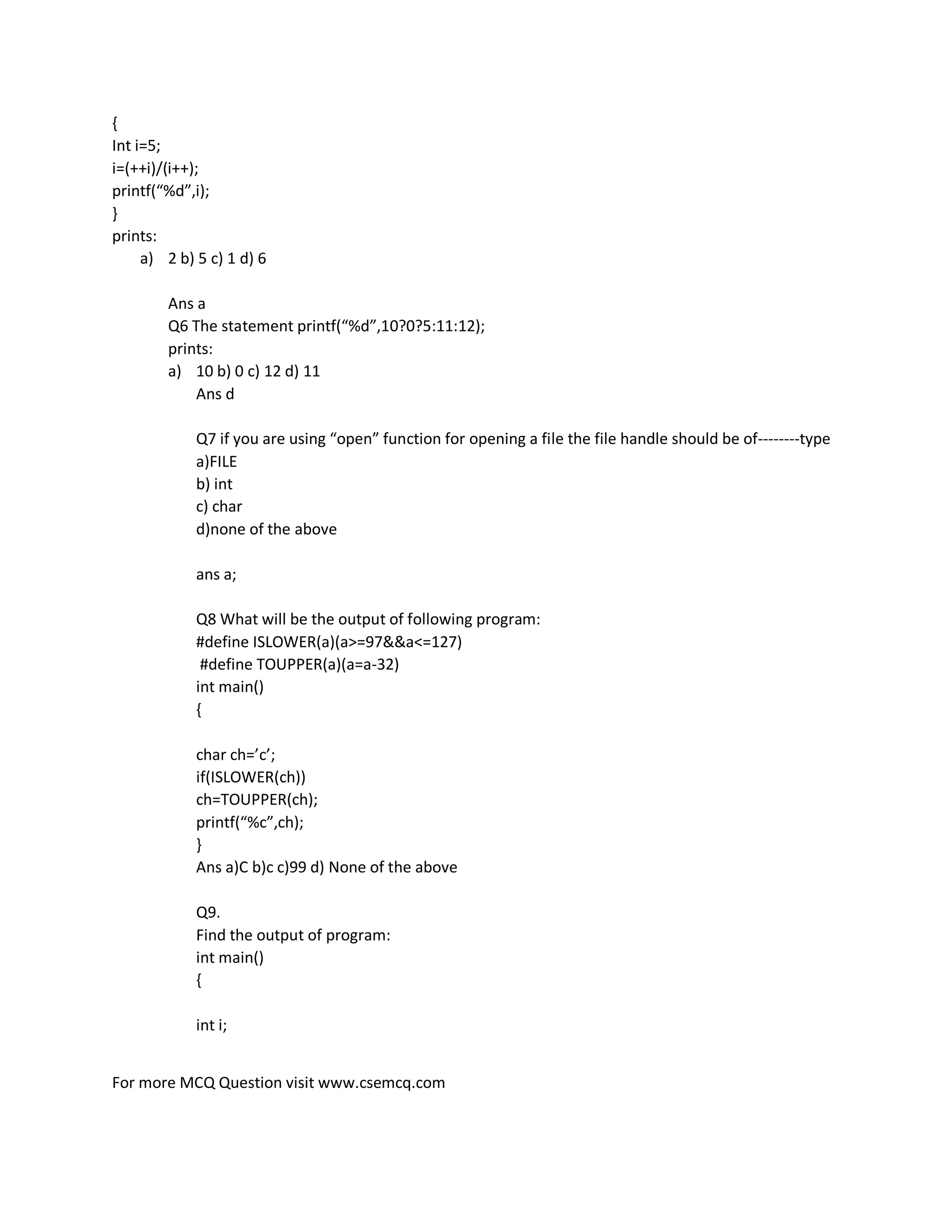 C mcq practice test 1 | PDF | Programming Languages | Computing